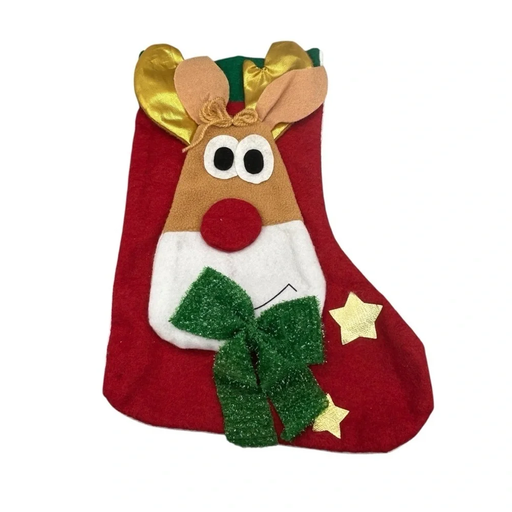 Greenbrier Reindeer Christmas Stocking – Red Felt Holiday Stocking with 3D